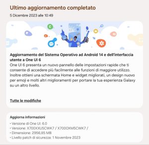 Aggiornamento Tab S8 Android 14 OneUI 6